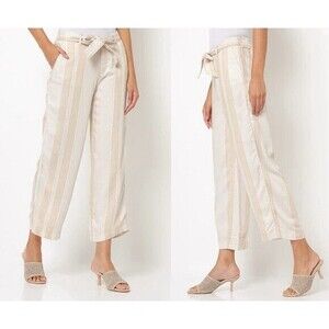 Tommy Hilfiger Pants Womens 14 Beige White Relaxed Cropped Elastic Waistband NWT